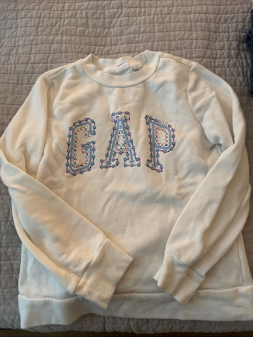 GAP Cream Sweatshirt with Blue & Pink Sequin Logo